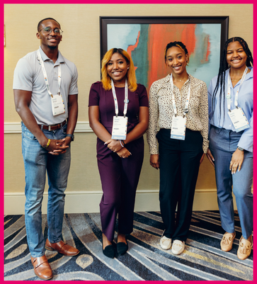 Four 2023 HBCU Digital Fellows stand and smile at ONA23.