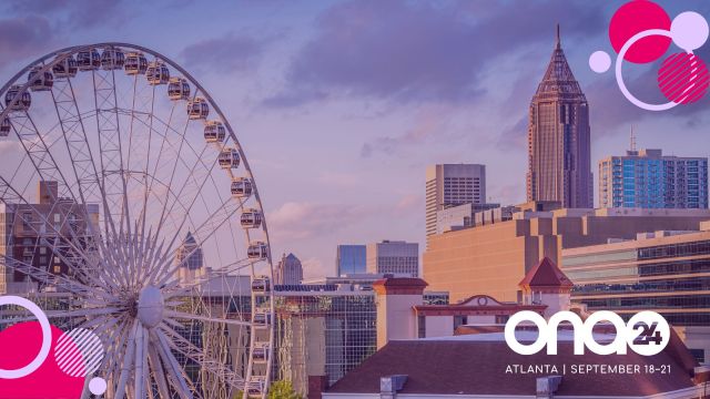 Skyline view of downtown Atlanta with the Skyview ferris wheel.